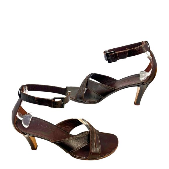 Max Mara Brown Leather Crisscross Ankle Straps Sandals - Picture 8 of 11